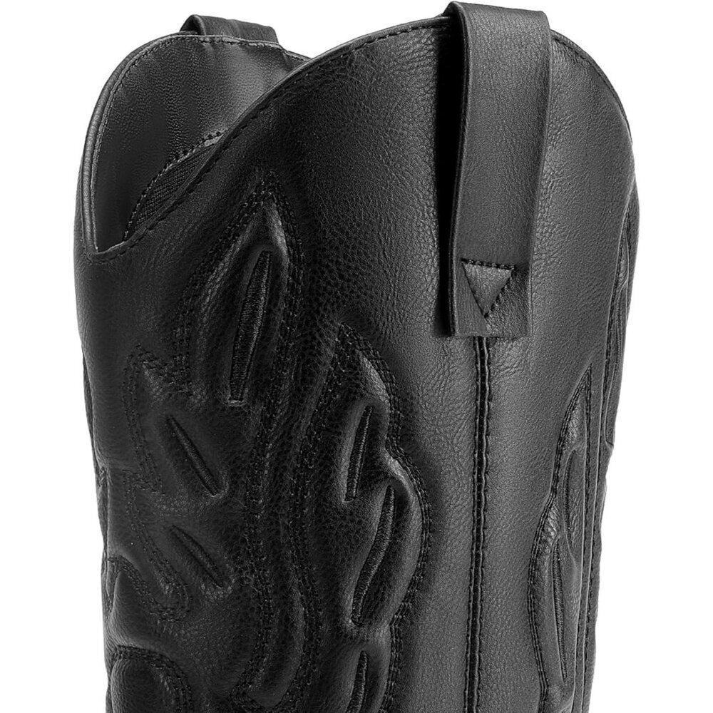 Women's Black Mid Calf Western Embroidery Stitched Faux Leather Cowgirl Boots - Picture 6 of 8